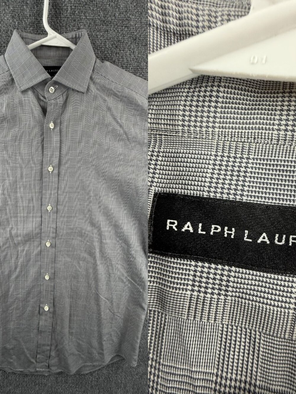 Ralph Lauren Black Label Italy 15 Gray Glen Plaid Button Up Shirt French Cuff